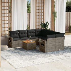 Set de muebles de jardín 9 pzas y cojines ratán sintético