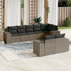Set de sofás de jardín 8 pzas y cojines ratán sintético