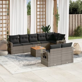 Set de muebles de jardín 9 pzas y cojines ratán sintético