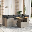 Set de sofás de jardín 7 piezas con cojines ratán PE gris