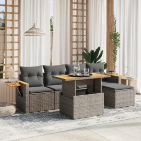 Set de muebles de jardín 6 pzas y cojines ratán sintético
