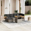 Set de sofás de jardín 7 piezas con cojines ratán PE gris