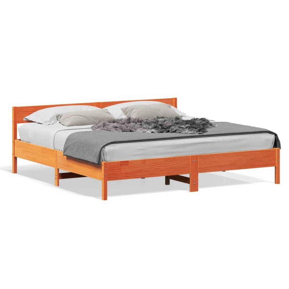 Cama sin colchón madera maciza de pino marrón cera 180x200