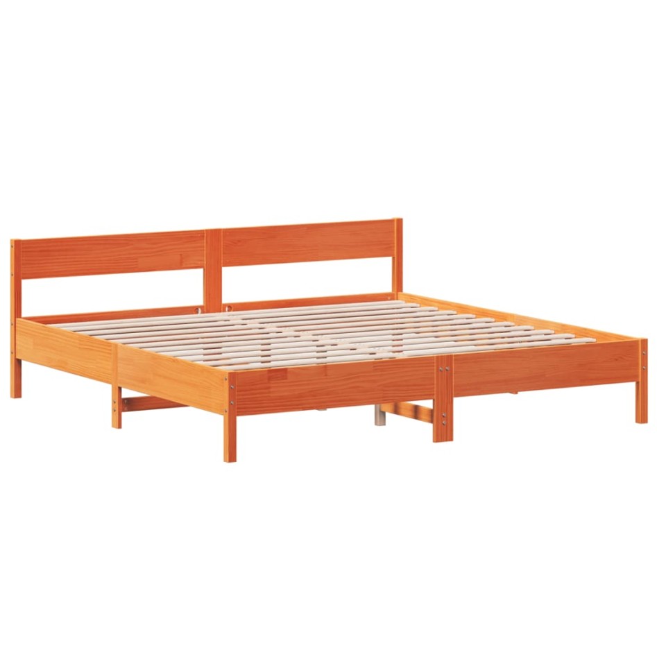 Cama sin colchón madera maciza de pino marrón cera 180x200