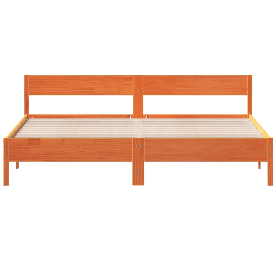 Cama sin colchón madera maciza de pino marrón cera 180x200