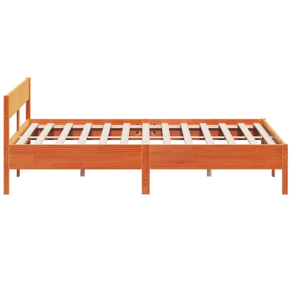 Cama sin colchón madera maciza de pino marrón cera 180x200