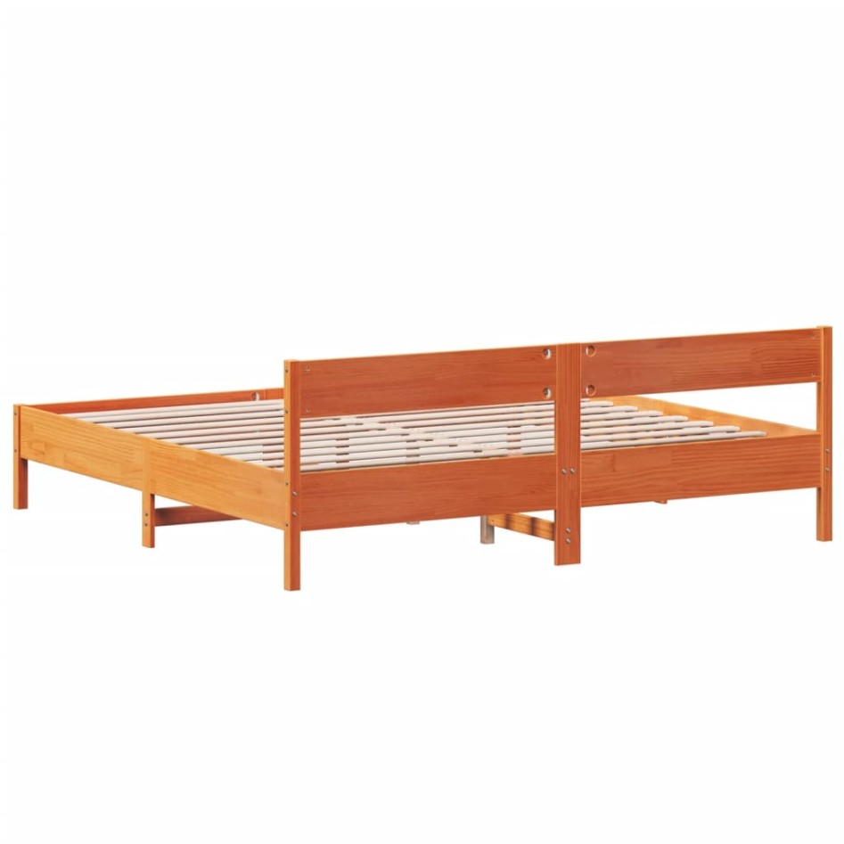 Cama sin colchón madera maciza de pino marrón cera 180x200