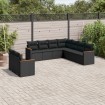Set de sofás de jardín 8 piezas y cojines ratán sintético negro