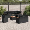 Set de sofás de jardín 8 piezas y cojines ratán sintético negro