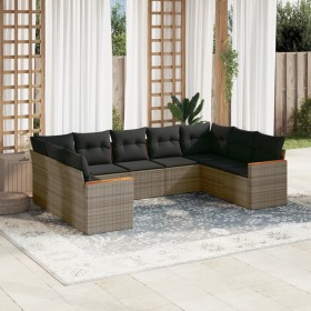 Set de muebles de jardín 9 pzas y cojines ratán sintético