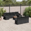 Set de sofás de jardín 11 pzas y cojines ratán sintético negro