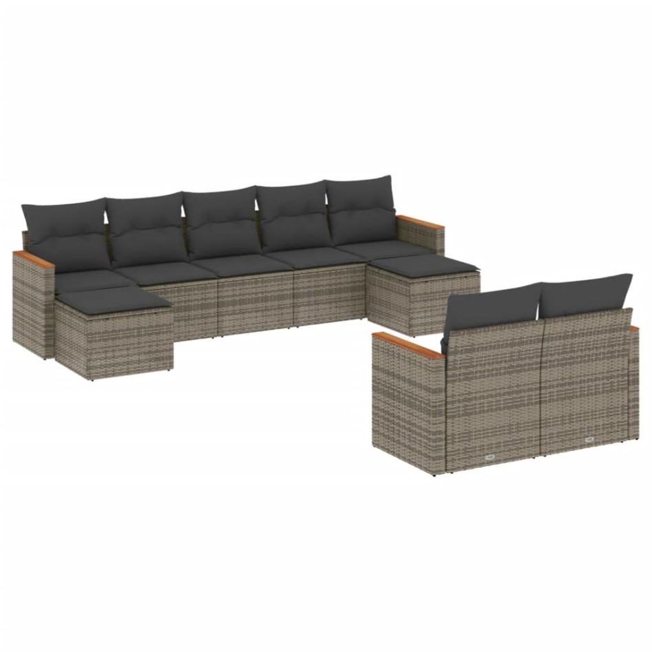 Set de muebles de jardín 9 pzas y cojines ratán sintético