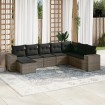 Set de sofás de jardín 8 pzas y cojines ratán sintético gris