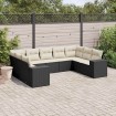 Set de sofás de jardín 8 piezas y cojines ratán sintético negro
