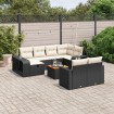 Set de sofás de jardín 11 pzas y cojines ratán sintético negro