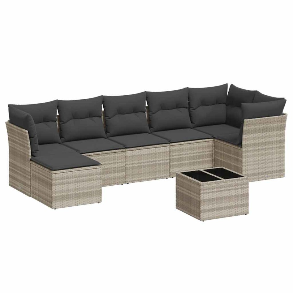 Set de sofás de jardín 8 pzas y cojines ratán sintético