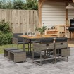 Set comedor jardín 9 pzas y cojines ratán sintético gris