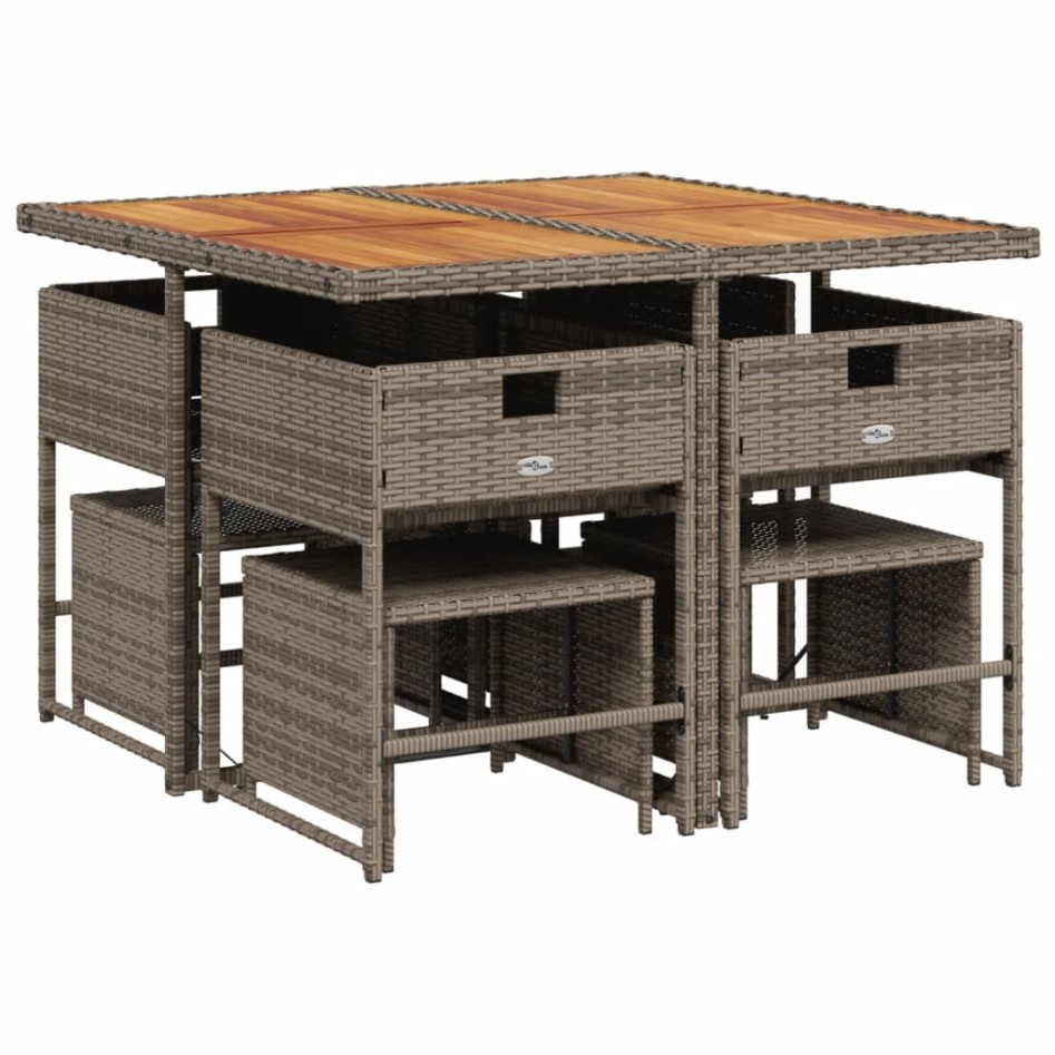 Set comedor jardín 9 pzas y cojines ratán sintético