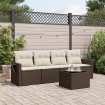 Set comedor de jardín 5 piezas y cojines ratán sintético marrón