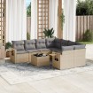 Set de sofás de jardín 9 pzas con cojines ratán sintético beige