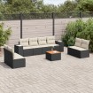 Set de sofás de jardín 8 piezas y cojines ratán sintético negro