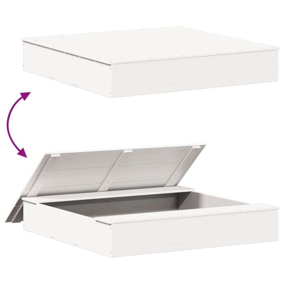 Arenero con tapa madera maciza de pino blanco 111x111x19,5