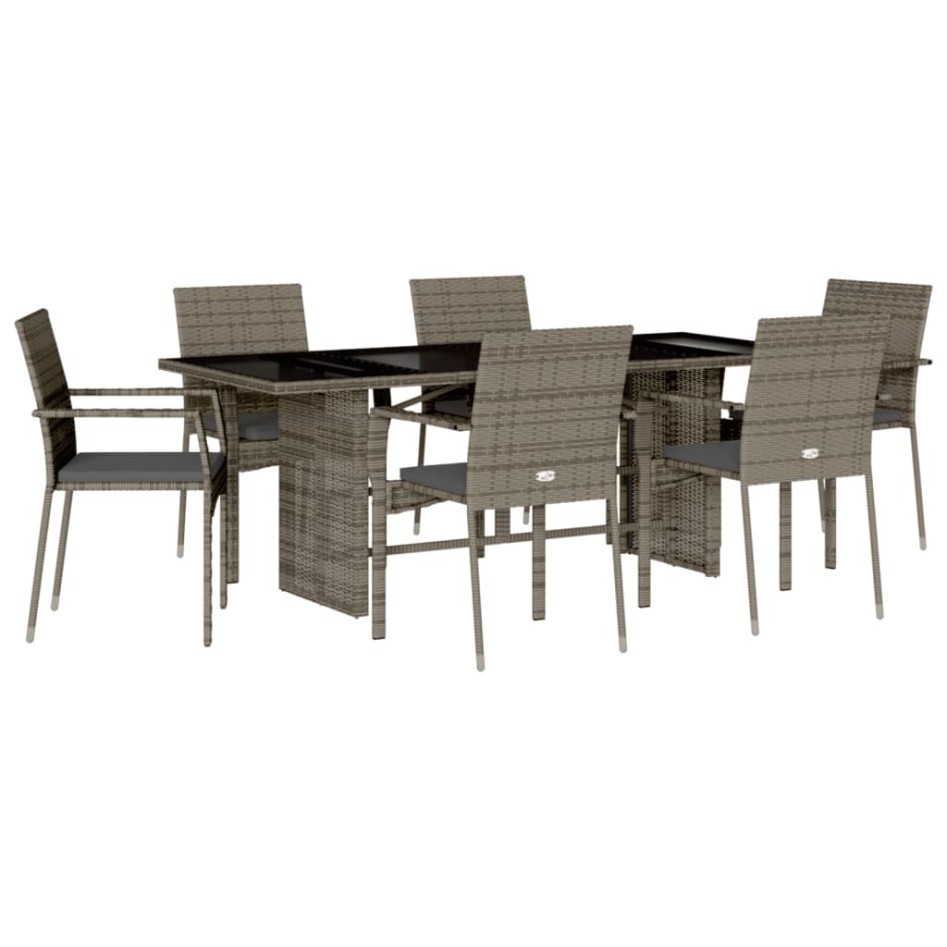 Set comedor jardín 7 pzas y cojines ratán sintético