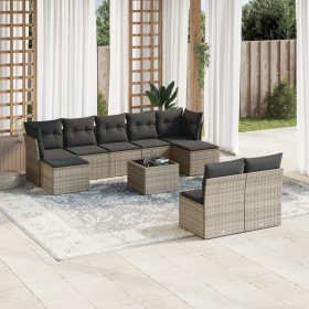 Set de sofás de jardín 10 pzas con cojines ratán sintético