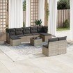 Set de sofás de jardín 10 pzas con cojines ratán sintético gris