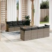 Set de muebles de jardín 9 pzas y cojines ratán sintético gris