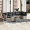 Set de sofás de jardín 8 pzas y cojines ratán sintético gris