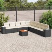 Set de sofás de jardín 10 pzas cojines ratán sintético negro
