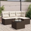 Set comedor de jardín 5 piezas y cojines ratán sintético marrón