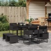 Set de comedor de jardín 9 pzas y cojines ratán sintético negro