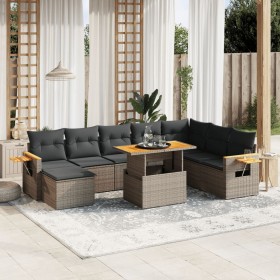 Set de muebles de jardín 9 pzas y cojines ratán sintético