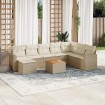 Set de sofás de jardín con cojines 9 pzas ratán sintético beige