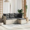 Set de sofás de jardín 4 pzas y cojines ratán sintético gris