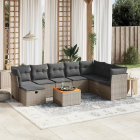 Set de muebles de jardín 9 pzas y cojines ratán sintético