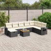 Set de sofás de jardín 8 piezas y cojines ratán sintético negro