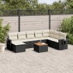 Set de sofás de jardín 8 piezas y cojines ratán sintético negro