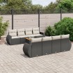 Set de sofás de jardín 8 piezas y cojines ratán sintético negro
