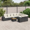 Set de sofás de jardín 10 pzas cojines ratán sintético negro