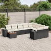 Set de sofás de jardín 10 pzas cojines ratán sintético negro