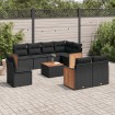 Set de sofás de jardín 8 piezas y cojines ratán sintético negro