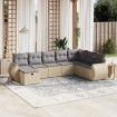 Juego de sofás jardín con cojines beige mezcla 8 pzas ratán PE