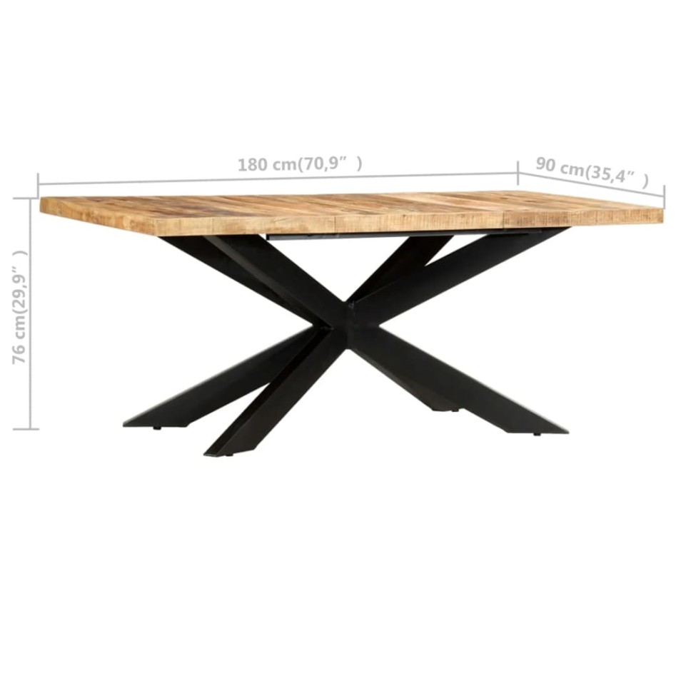 Mesa de comedor madera maciza de mango rugosa 180x90x76