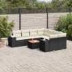 Set de sofás de jardín 8 piezas y cojines ratán sintético negro