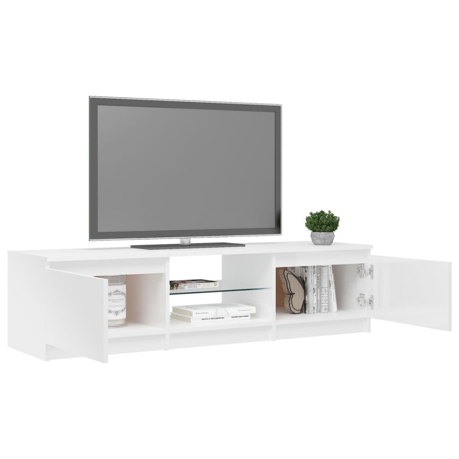 Mueble de TV con luces LED blanco brillante 140x40x35,5