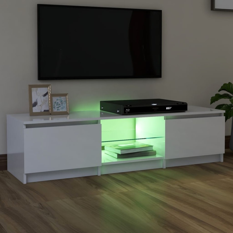 Mueble de TV con luces LED blanco brillante 140x40x35,5