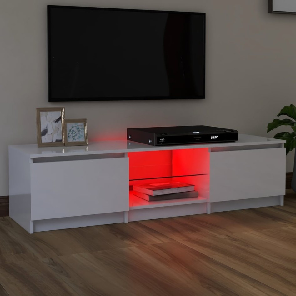 Mueble de TV con luces LED blanco brillante 140x40x35,5